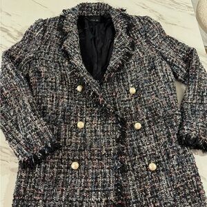 Zara Black Tweed Jacket with Colorful Details
